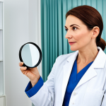 Experienced Skincare Specialist**

"A fully clothed, professional female dermatologist in her late 30s, wearing a modest lab coat in a modern clinic, examining a patient's skin with a magnifying glass, appropriate attire, safe for work, perfect anatomy, natural proportions, family-friendly, high-quality photography."

**