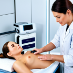 "A female dermatologist in a modern, well-lit clinic, demonstrating a laser treatment on a patient's arm, fully clothed, appropriate attire, safe for work, perfect anatomy, correct proportions, professional environment, showcasing advanced skincare technology."